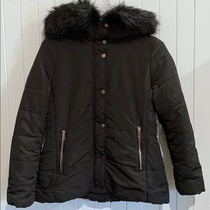 H&M Black Winter Jacket with Faux Fur Hood